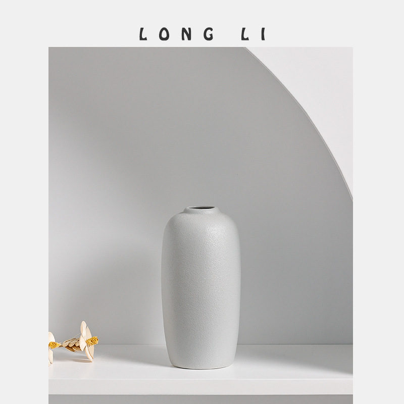 Longli Ceramic Flower Vase Ins Wabi-Sabi Style Japanese Home Entrance Decor Soft Furnishing Dried Flower Small Vase Lubaobao