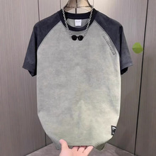 男士短袖款恤衫夏季拼色扎染潮牌半袖体恤男2025新款衣服恤宽松