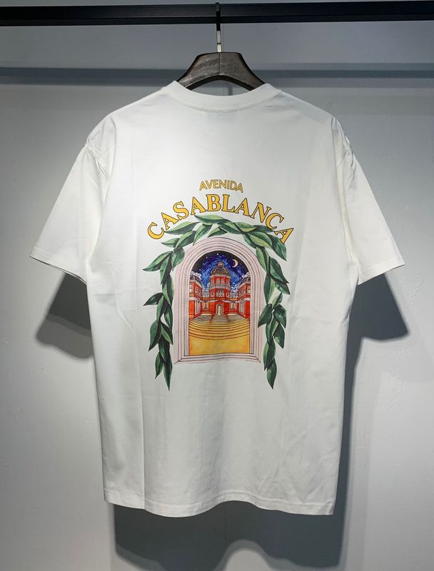 貿易クロスボーダーカサブランカラウンドネックインファンタジードアレターボトリングシャツCASA半袖メンズTシャツ卸売|undefined