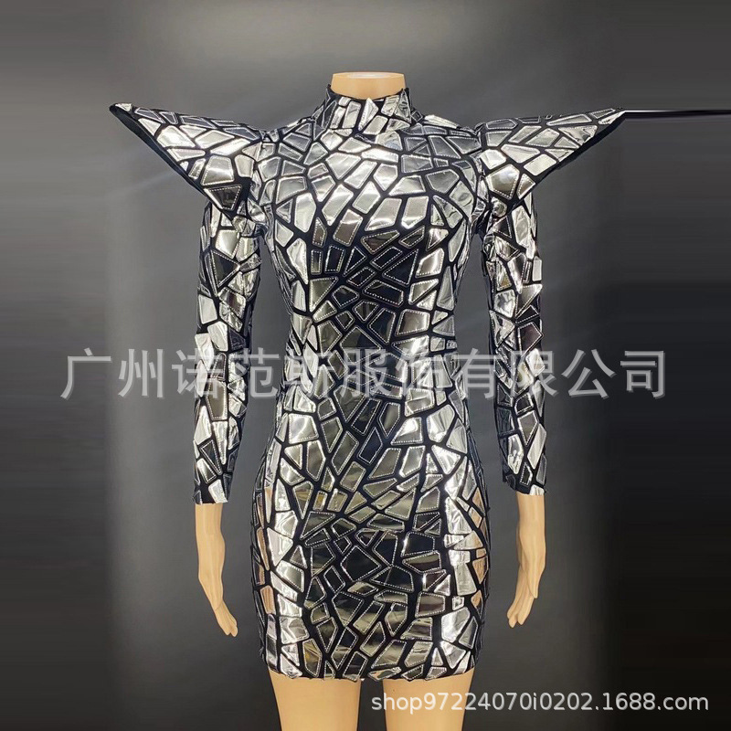 Dress 2024 Design Fashion Silver Mirror Dancer Stage Outfit Flash Club Party Performance Costume