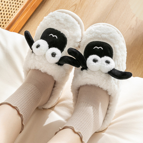 Couple cute little sheep cartoon cotton slippers for men and women winter home indoor warm and comfortable confinement shoes ins