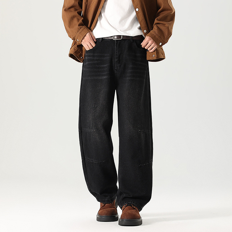 Black Vintage-Style Curved Jeans for Men and Women, 2026 Autumn New Loose-Fitting Bf American Street Style Long Pants