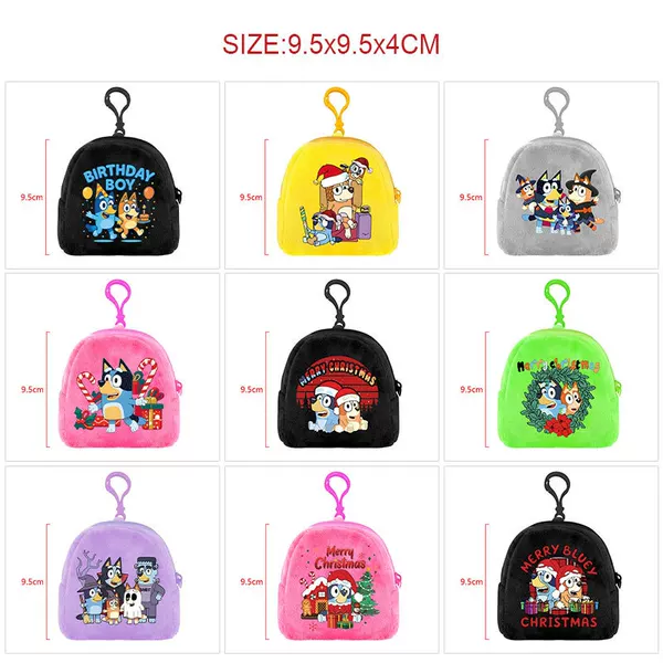 Bluey Cartoon Plush Coin Purse Cute Keychain Coin Bag Card Holder Backpack Pendant
