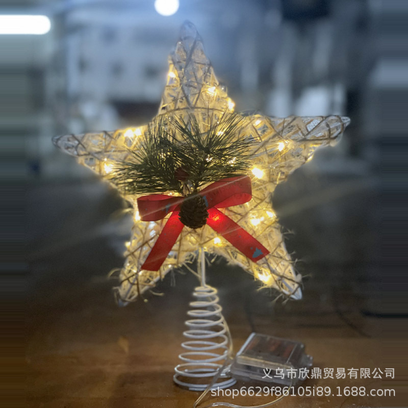 2022国境を越えた新しい鉄芸樹頂星帯灯五角星装飾品ledクリスマスツリートップ装飾灯|undefined
