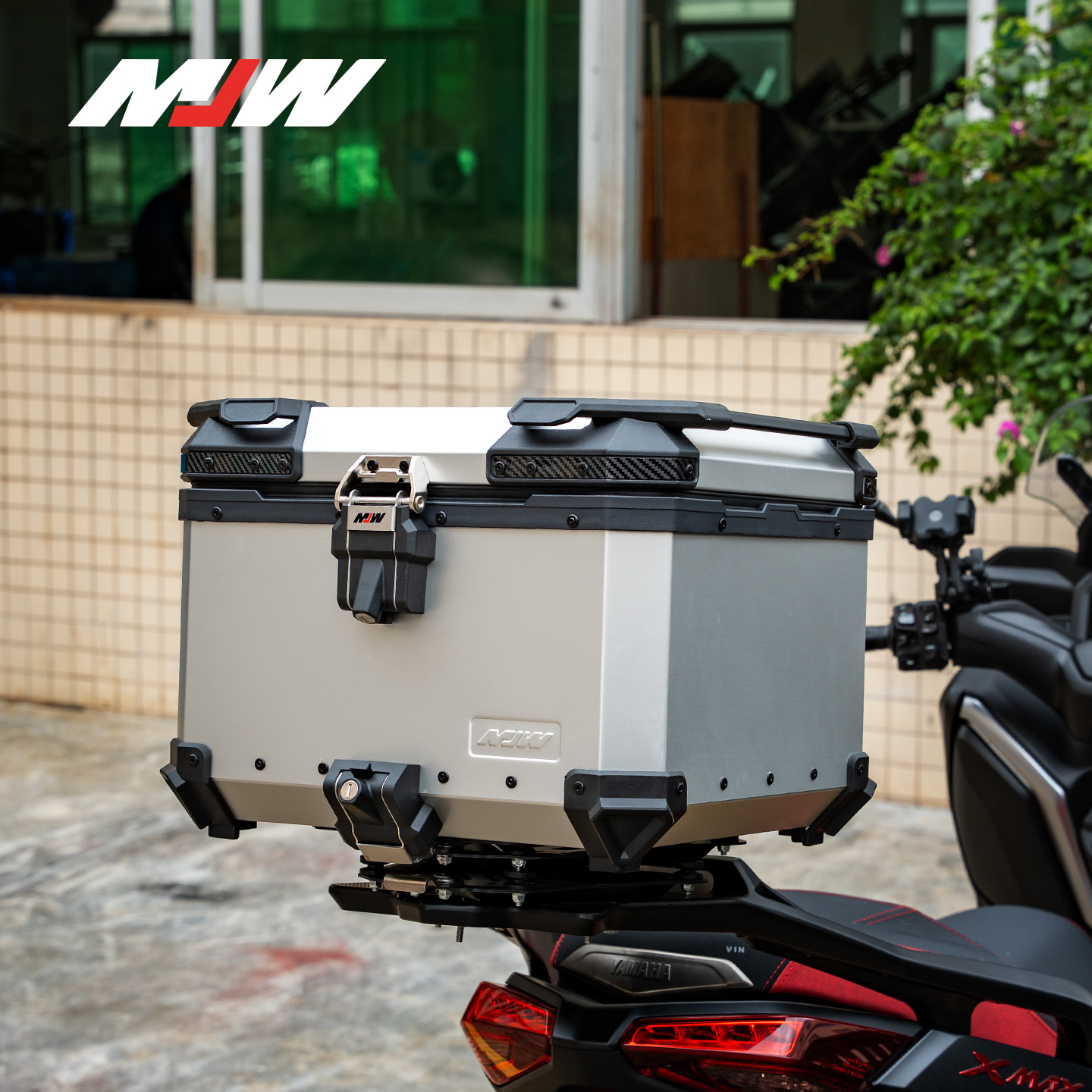 Mjw Embossed Anodized Silver Bm Lock 45L55L Quick-Release Motorcycle Aluminum Alloy Tail Box Waterproof Trunk Storage Box