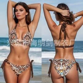 跨境性感泳衣女士泳装女款比基尼欧美复古比基尼带胸垫大胸bikini