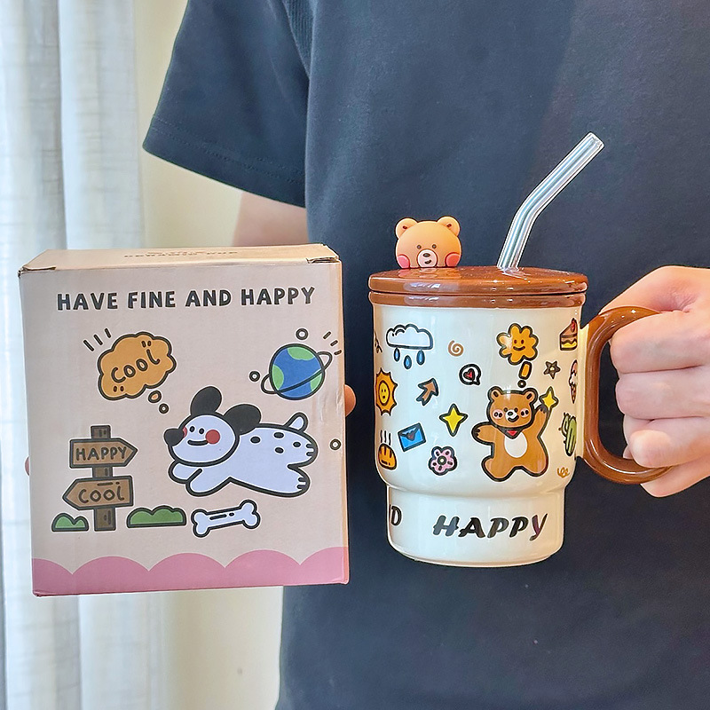 吸管水杯女新款2025高颜值陶瓷马克杯带盖咖啡杯家用喝水杯子礼物|undefined