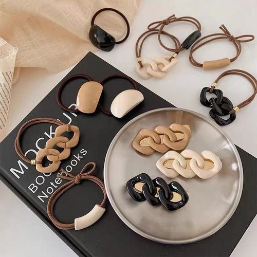 Korean version of ins new simple chain hair rope for women geometric U-shaped retro rubber band high elastic square hair accessories