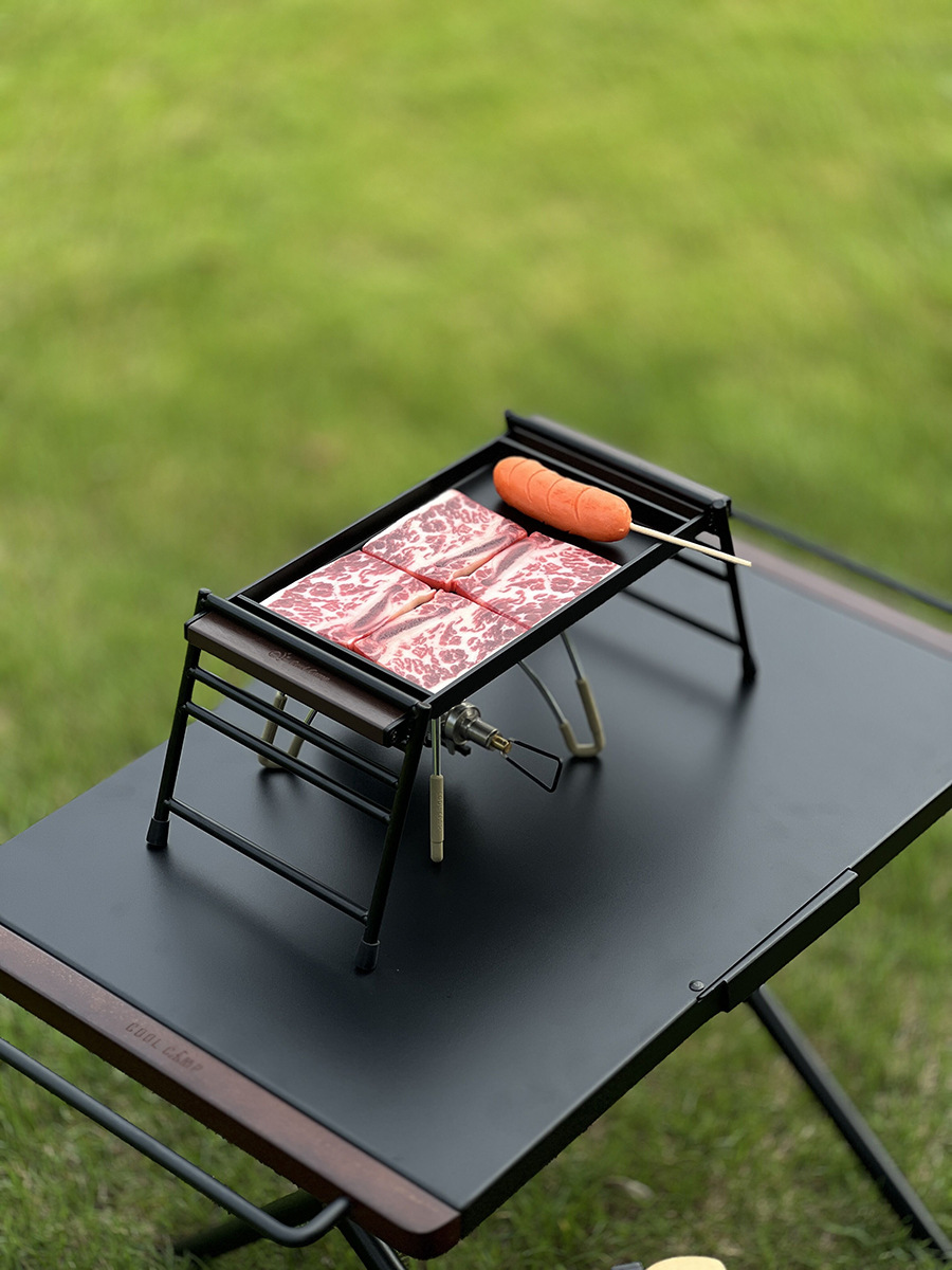 屋外キャンプバーベキュープレートピクニック携帯焼肉プレート昇降バーベキューセット木柄鉄板焼きステーキフライパン