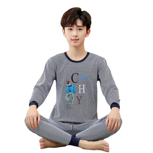 Youth autumn and winter set of pure cotton medium and large children's boys warm innerwear set middle school boys' pure cotton sweater and pants