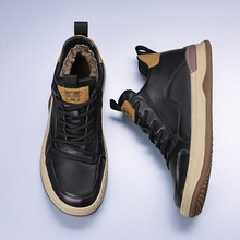 头层牛皮冬季男士棉鞋真皮羊毛皮毛一体保暖休闲男款潮鞋加绒男鞋