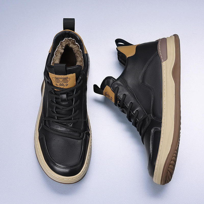 Capa de piel de vaca de invierno zapatos de algodón de hombre piel de lana de piel caliente casual zapatos de moda de hombre más zapatos de terciopelo