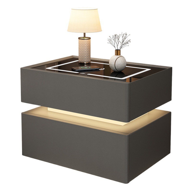 Elegante mesita de noche con luz Internet Celebrity 2023 nuevo dormitorio madera maciza contraseña bloqueo mesita almacenamiento simple moderno