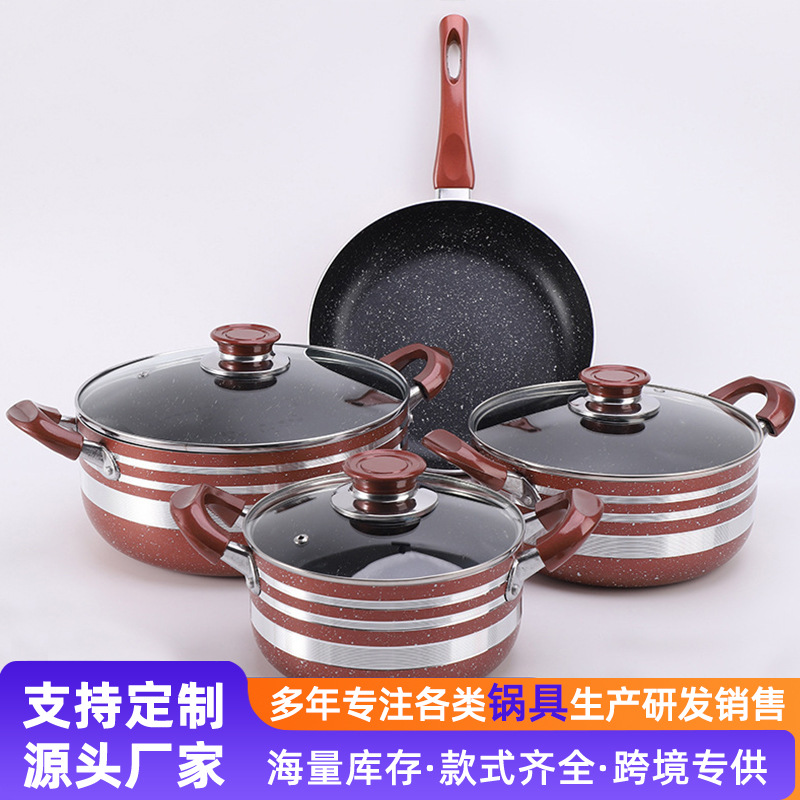 Fábrica de cuatro piezas maceta de piedra maifan olla de regalo colorido conjunto de olla boutique no fumadores wok Antiadherente al por mayor