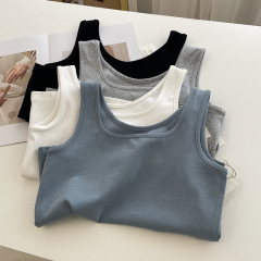 2024夏季百搭外穿彈力修身方領吊帶背心女短袖無袖打底T恤打底衫