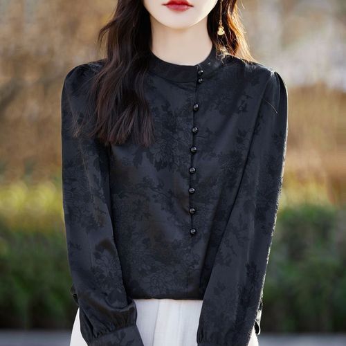 Chinese-style national style women's shirt 2025 spring small standing collar high-end light luxury long-sleeved top blouse small shirt
