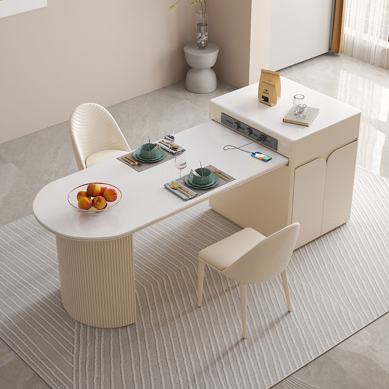 Mesa DE LA ISLA mesa de comedor integrado hogar retráctil luz lujo Rock placa avanzada moderna simple mesa de guía de estilo crema y mesa de comedor