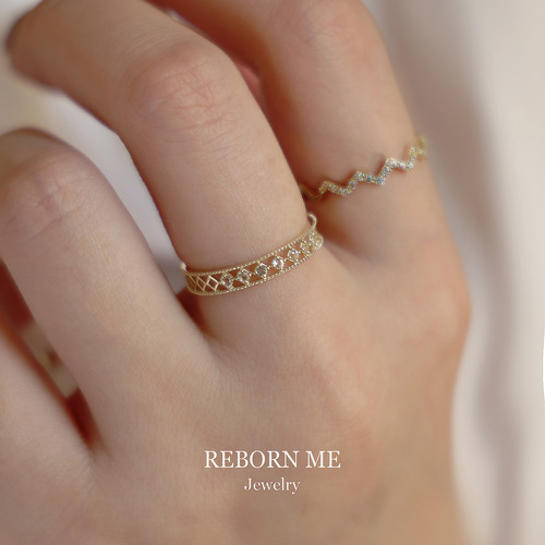 S925 silver gold-plated zircon wide ring, light luxury and romantic hollow ring for women, fashionable and simple ring