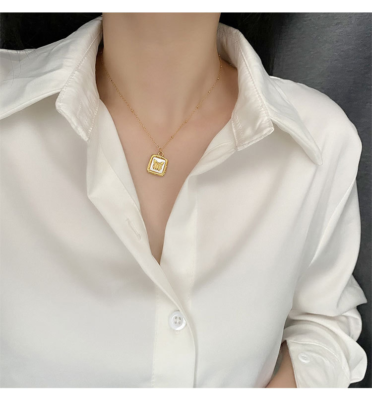 Fashion Butterfly Titanium Steel Inlay Shell Pendant Necklace 1 Piece