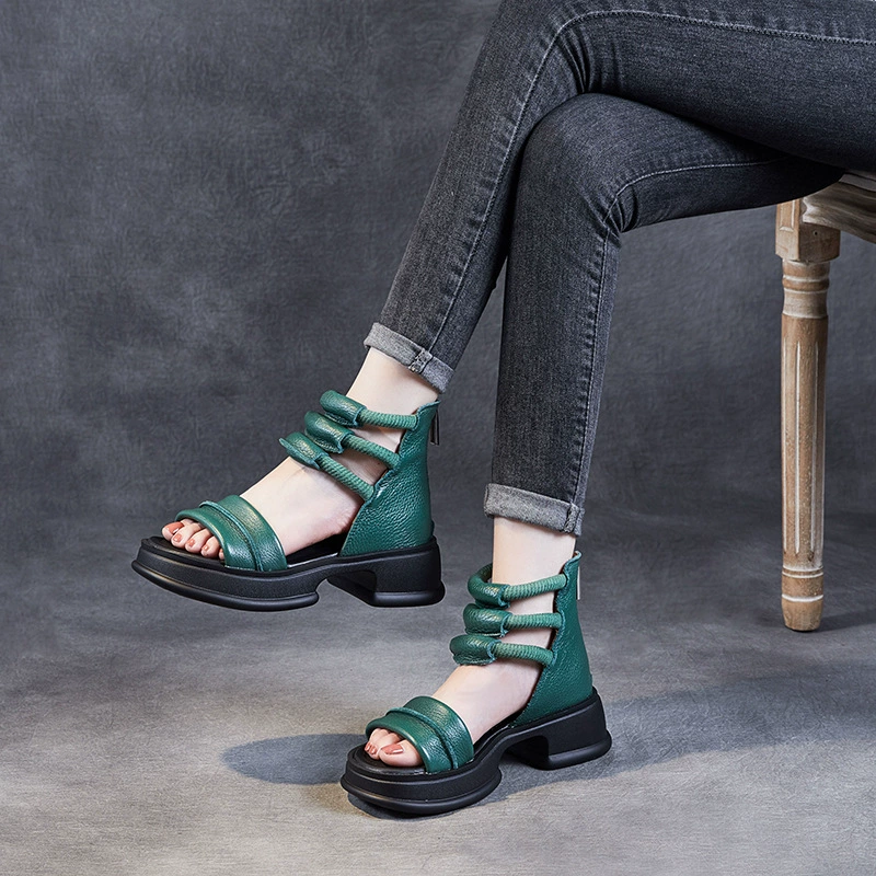 Summer leather sandals, high slide, slippers, beach footwear, 2023, cowhide