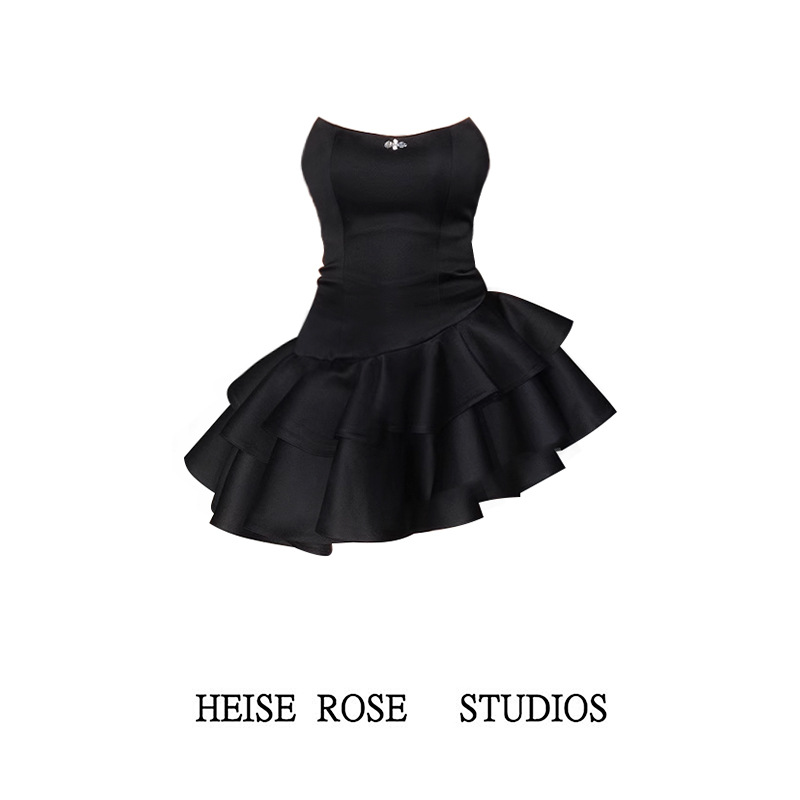 Birthday Party Dress Black Dress Women's Spring & Fall New Tube Top Skirt Asymmetrical Cake Skirt Tutu Skirt