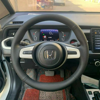 2021 Honda Fourth-Generation Fit Life Hao Ying Xrv Lingpai Accord Civic Crv Special Hand-Stitched Steering Wheel Cover (Steering wheel cover) - honda-series-perforated-sides-black-leather-hand-stitched-with-black-thread-38cm