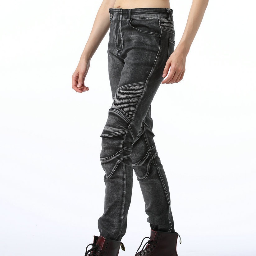 LOONG BIKER pantalones vaqueros de la motocicleta de las mujeres Caballero de la vendimia de la motocicleta pantalones de montar carreras resistente a la caída lavado Plata