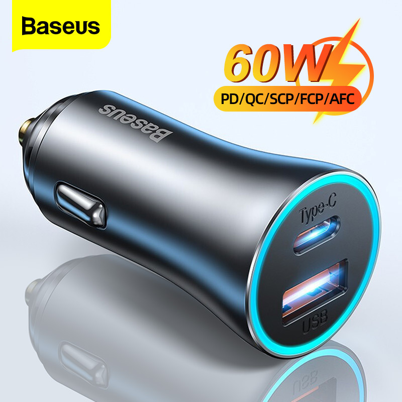 60W Metal Usbc Type Car Charger Fast Charging Scp Afc Qc 4.0 Pd 27W