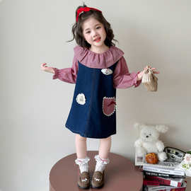 儿童秋装连衣裙套装2025新款女宝宝网红背带裙格子衬衫休闲两件套