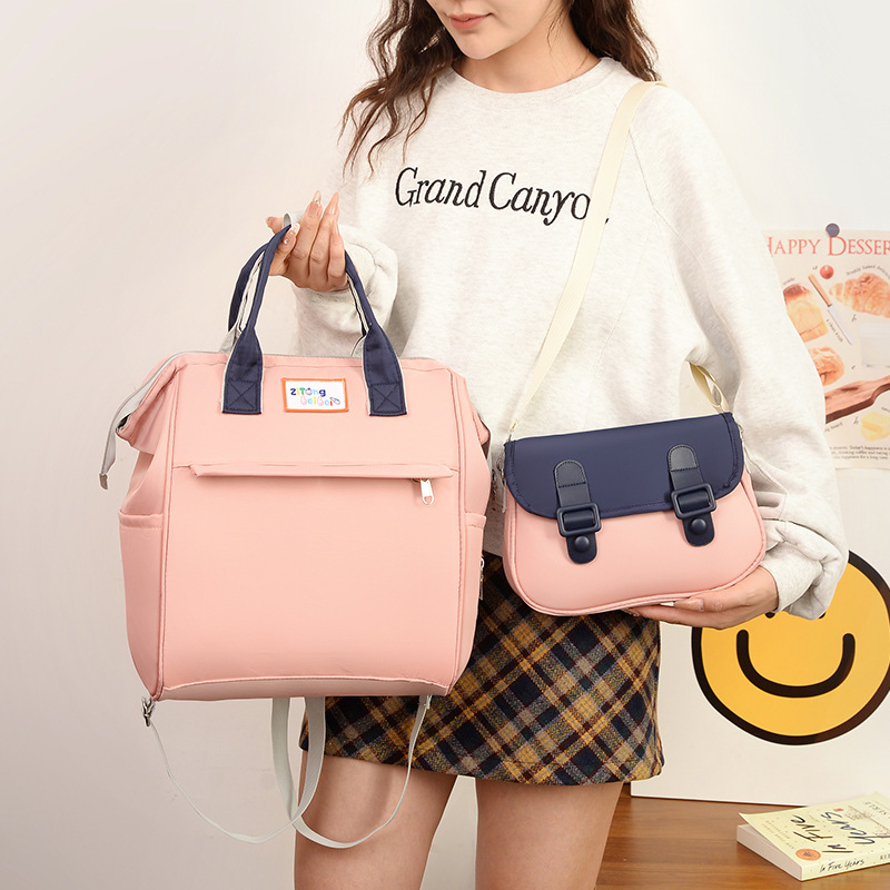 Contrast Color Backpack Mommy Bag New Korean Style Large Capacity Travel Baby Supplies Storage Bag Mommy Travel Mother and Baby Bag