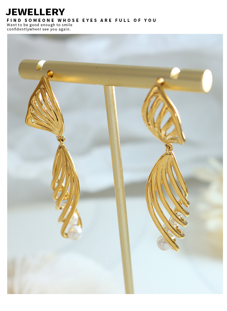 Mode Einfarbig Titan Stahl Tropfenohrringe Inlay Künstliche Perlen Edelstahl Ohrringe display picture 3