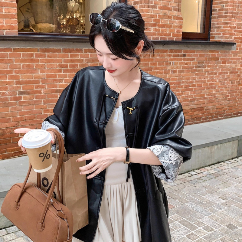 新中式皮衣外套女装2025春秋季新款国风拼接外穿感气质复古皮夹克|undefined