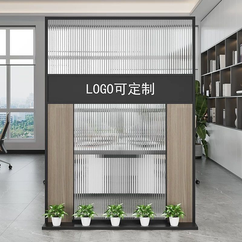 简约现代玻璃屏风隔断办公室形象墙公司入户玄关前台LOGO背景|undefined