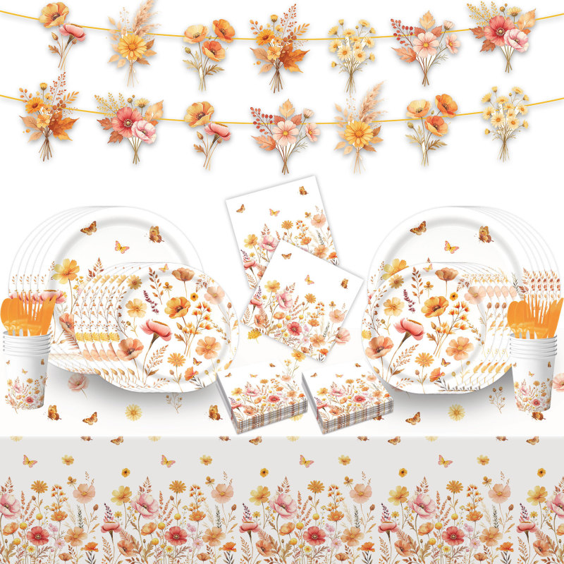 Cross-Border Autumn Floral Theme Party Tableware Set Paper Plates Paper Cups Paper Napkins Tablecloth Banner Flag Decoration Supplies Cross-Border Autumn Floral Theme Party Tableware Set Paper Plates Paper Cups Paper Napkins Tablecloth Banner Flag Decoration Supplies