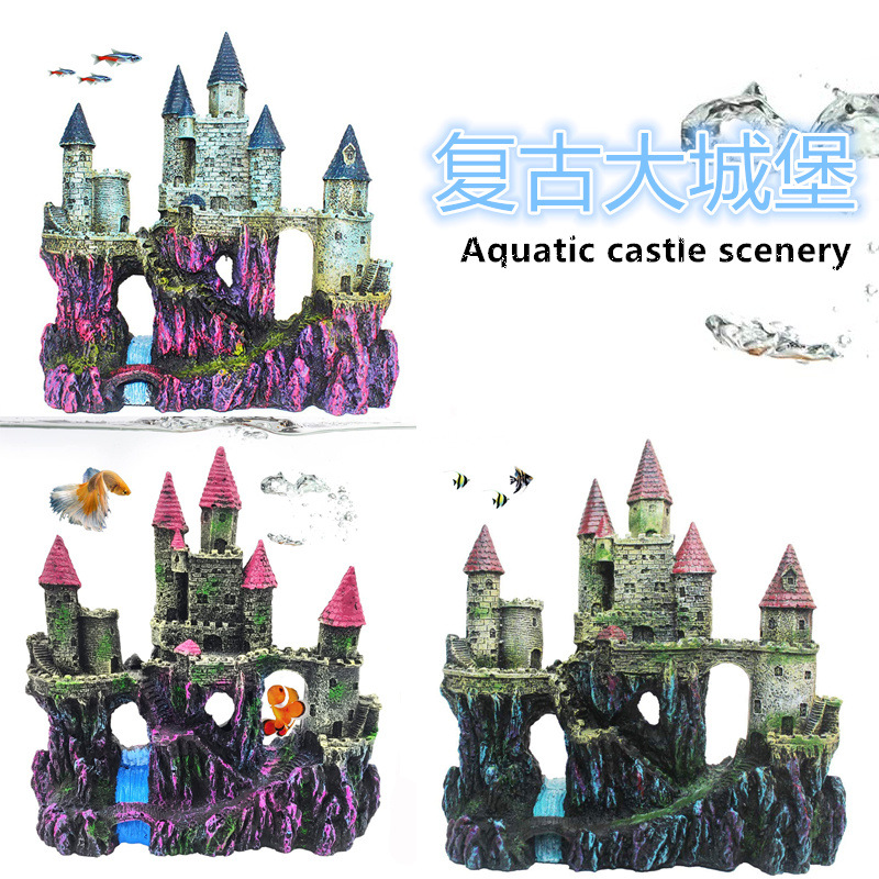 Acuario creativo decoración de pecera gran castillo casa trepadora caja de mascotas paisajismo decoración de resina casa de escape