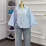 欧美跨境女装2025夏季新款时尚翻领宽松设计感小众休闲衬衫上衣