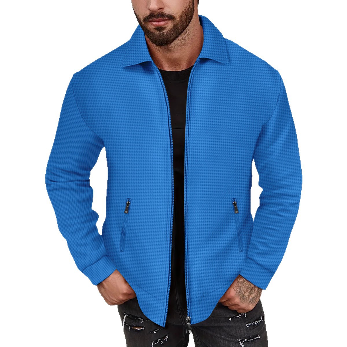 Men's Clothing Solid Color Pocket Zipper Long Sleeved Casual Jacket Spring Autumn Standard Thickness Polyester_voghion.com