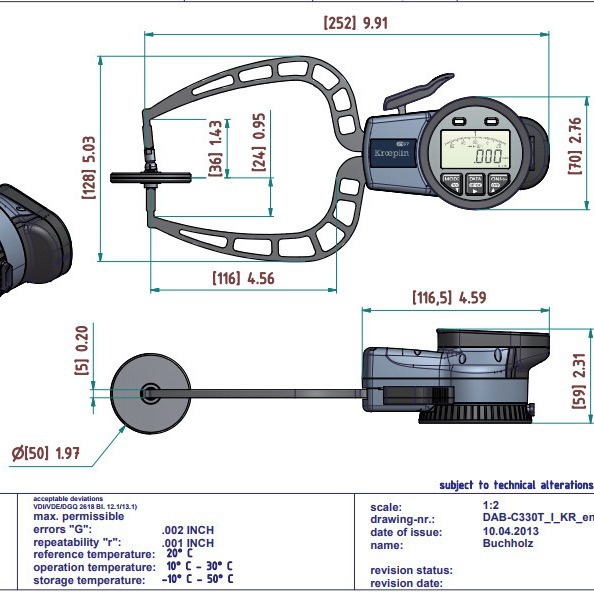 销售德国kroeplin古沃匹林数显式厚度测量卡规C330T