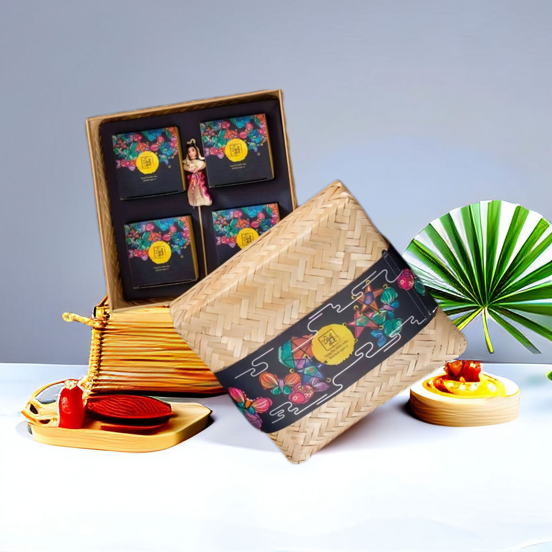 Caja de Bambú Tejido con Tapa Hecho a Mano para Empaque de Zongzi y Pasteles de Luna image 5