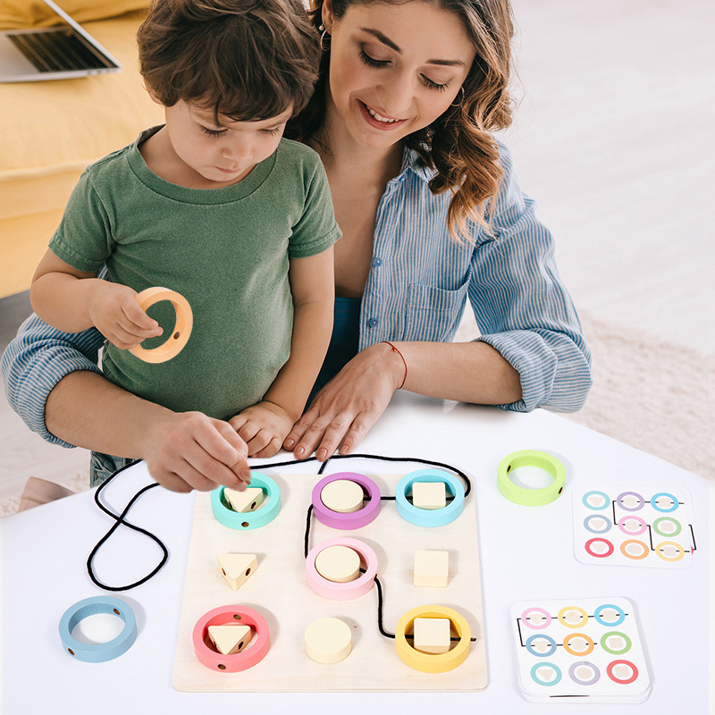 Juegos de cuerda de forma divertida para niños entrenamiento de coordinación mano-ojo de madera de educación temprana