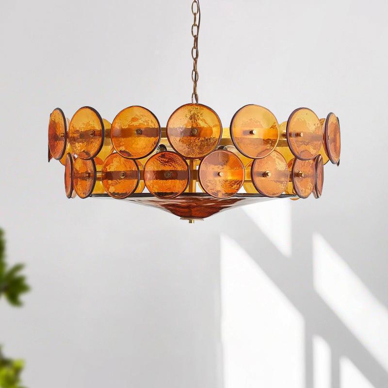 Second-Hand American-Style Living Room Chandelier, French Retro Amber-Colored Study, Bedroom, Dining Room Cloud Glass Multi-Head Chandelier