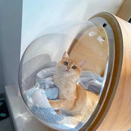 猫爬架猫窝太空舱可拆洗实木猫家具猫共用木制猫产房透明猫窝