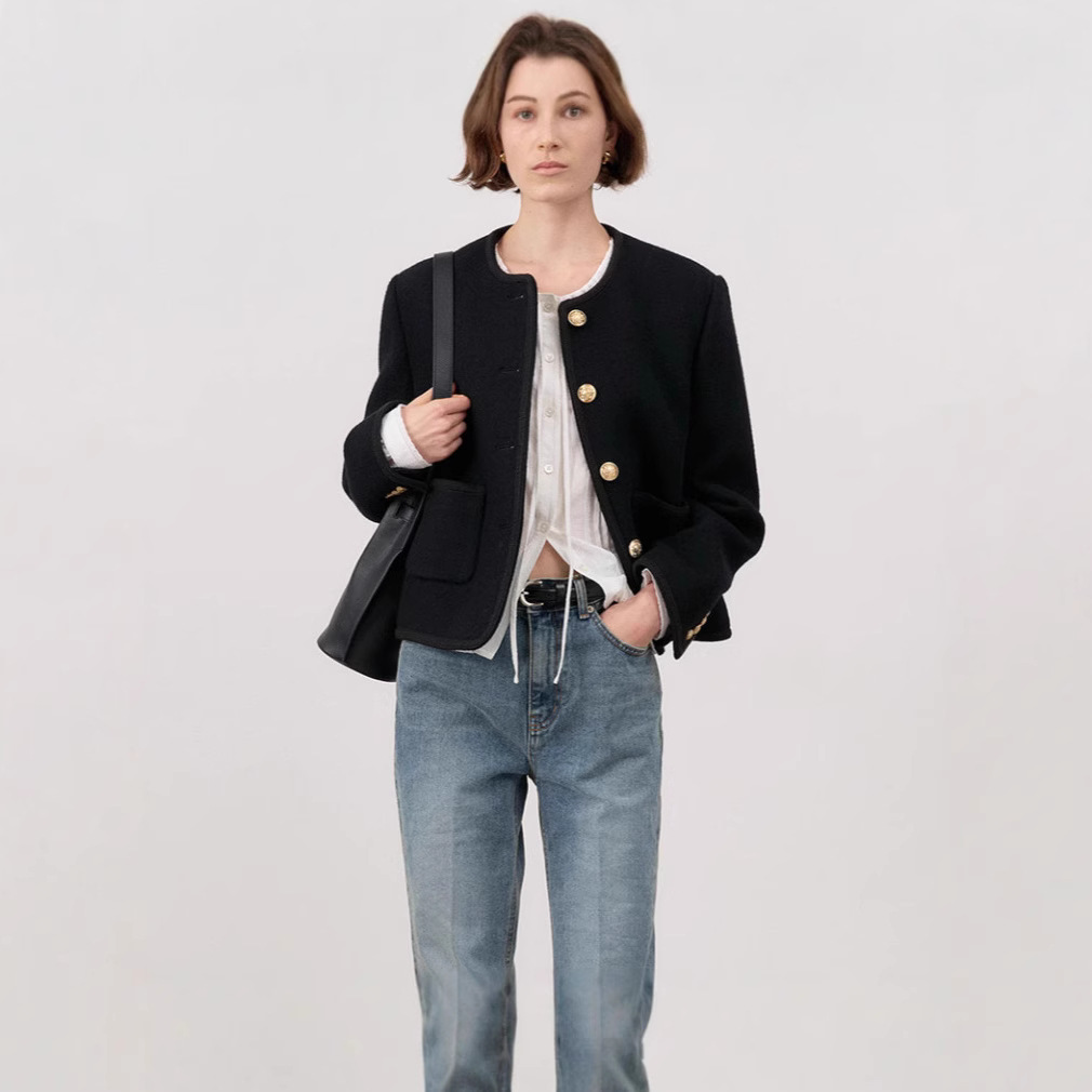 Designer Brand DUN * Chanel Style Coat Women's Autumn and Winter Fashion All-match Tweed Wool Blended High-end Coat for Women