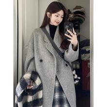 2025秋冬高级感灰色毛呢外套女小个子大衣中长款加厚