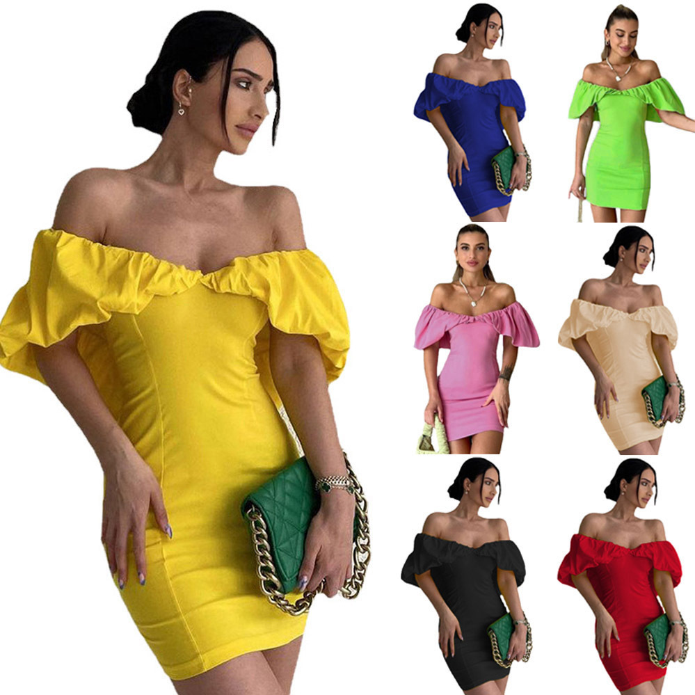 192g Weight Above Knee Dress Length Type Short Sleeve Sleeve Length Sheath Dress Dresses Type Polyester Fabric Type Mid Waist Waist Line Holiday Occasion Boat Neck Neckline Slim Fit Type Solid Color Pattern Summer Season Women's Gender Elegant Style Wholesale Women's Elegant Solid Color Holiday Boat Neck Short Sleeve Sheath Dress 无