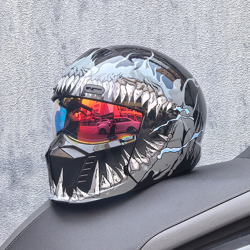 Casco de Motocicleta Retro Cruzado de Estilo Guerrero, Talla Grande, con Diseño de Escorpión, Ligero y Integral