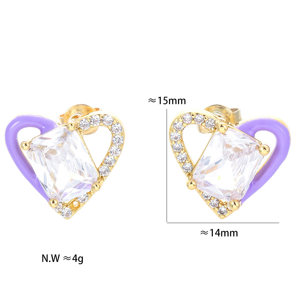 Heart Shape Pattern Women'S Gender Fashion Heart Shape Copper Plating Zircon Ear Studs 1 Pair