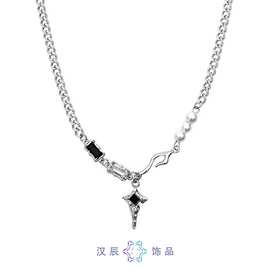 黑白锆石星河芒星钛钢项链男 轻奢嘻哈甜酷百搭高级感配饰女 饰品