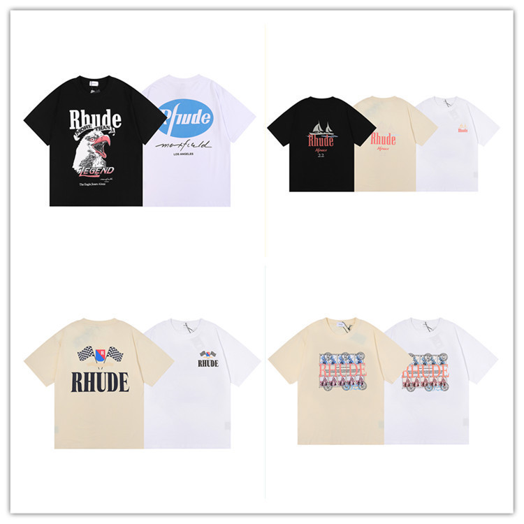2022 Summer 5 Rhude Series Flag Printed T-Shirts for Men Ins Trendyy European and American Style Street Tops