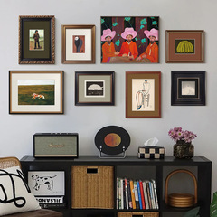 現代法式中古風美式復古客廳矮櫃裝飾畫玄關餐廳背景牆掛畫組合